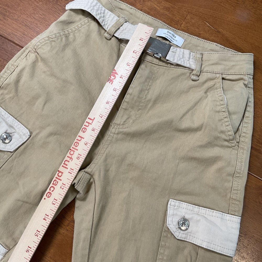 Bershka Women's Cargo Pants Size 4 Tan/Khaki 100% Cotton Cinched - Picture 5 of 9
